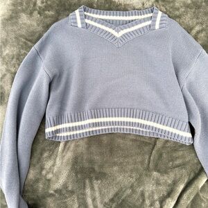Daisy Blue and White V-Neck Sweater
